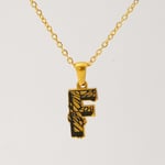 Gold color / 1 Piece Classic Bark Grain Unique Letter F Stainless Steel  Gold Color Unisex Pendant Necklaces Picture6